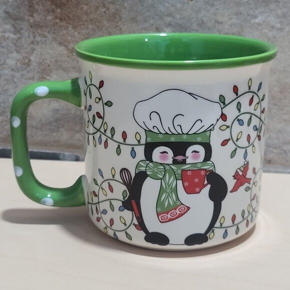 Temptations by Tara Coffee Mug Winter Whitney Penguin Christmas Lights Chef Hat - Picture 1 of 11
